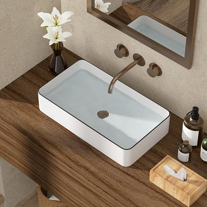 Bathroom Vessel Sink 24x14 inch Above Counter Rectangular White Ceramic Countertop Vessel Sink for Cabinet Lavatory Vanity 24" x 14"