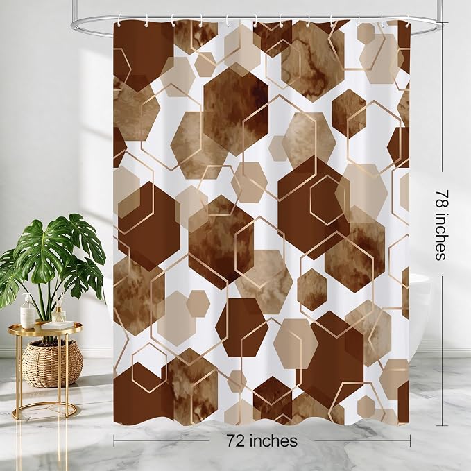 Litabel Long Shower Curtain for Bathroom, Geometric Bathroom Decor 72x78 | Long Modern Minimalist Shower Curtais, Brown Geometric Art Print Abstract Waterproof Bath Curtain