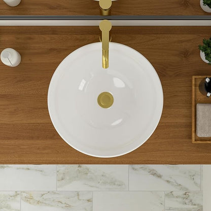 Logmey 16" Round Bathroom Sink 16x16 Small White Vessel Sink Modern Above Counter Porcelain Ceramic Vessel Vanity Sink Bowl for Bathroom