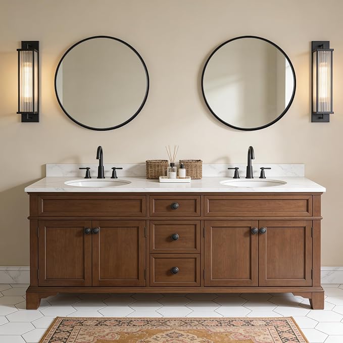Black Round Wood Mirror 24 inch Circle Wall Mirror for Bathroom Round Wall Mirror for Wall Decor, Vanity, Entryway Living Room