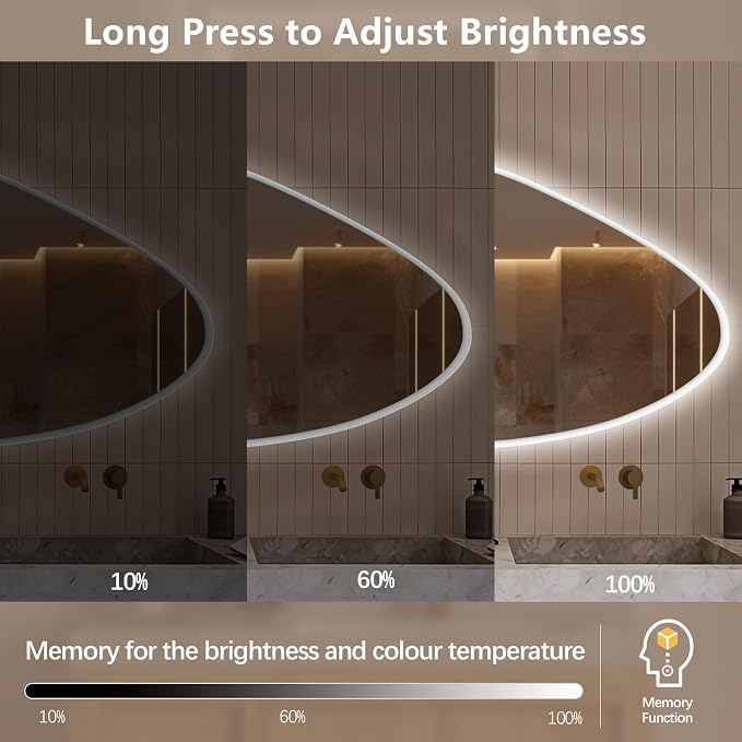 Niccy Irregular LED Bathroom Mirror with Lights, 27x51 Asymmetrical Backlit-Mirror for Wall Mounted, Bathroom Vanity Mirrors with Memory, Dimmable, 3 Colors, Anti-Fog, IP65 Waterproof