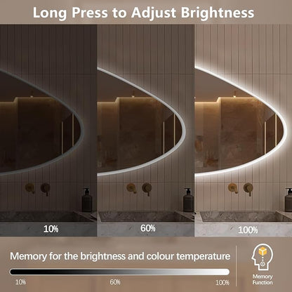 Niccy Irregular LED Bathroom Mirror with Lights, 27x51 Asymmetrical Backlit-Mirror for Wall Mounted, Bathroom Vanity Mirrors with Memory, Dimmable, 3 Colors, Anti-Fog, IP65 Waterproof