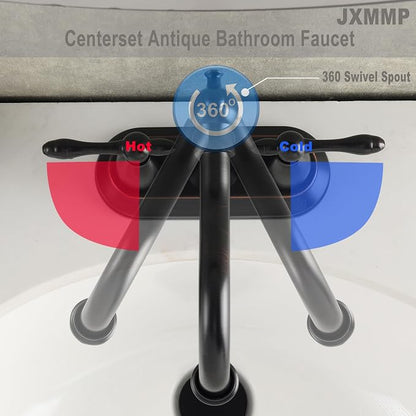 Oil Rubbed Bronze Antique Bathroom Faucet 2 Hole, Stainless Steel Centerset 4 inch Bathroom Faucet 2 Handle with Drain and Supply Hose, Brushed Bronze Faucet for Bathroom Sink