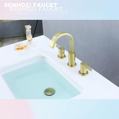 Widespread Gold Bathroom Faucet 3 Hole, Brushed Gold Vanity Faucet | 8 Inch Brushed Gold Bathroom Sink Faucet, Widespread, 360 Swivel Spout, Gold Bathroom Sink Faucet 3 Hole