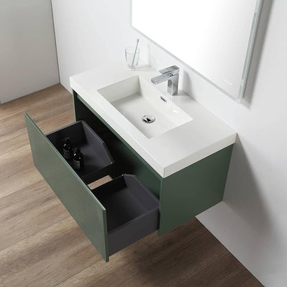 Blossom 36 Inch Bathroom Vanity with Sink, All Wood Wall Mounted Floating Bathroom Vanity Cabinet with Acrylic Sink, Bathroom Sink Cabinet w/Soft-Close Drawer, Modern Style Vanities, Aventurine Green