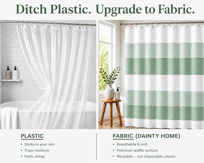 Dainty Home | Spa Green Ombre Waffle Weave Shower Curtain - 70" x 72" - Water Resistant Polyester Blend Fabric Shower Curtain - The Best Gradient Design Washable Waffle Shower Curtain
