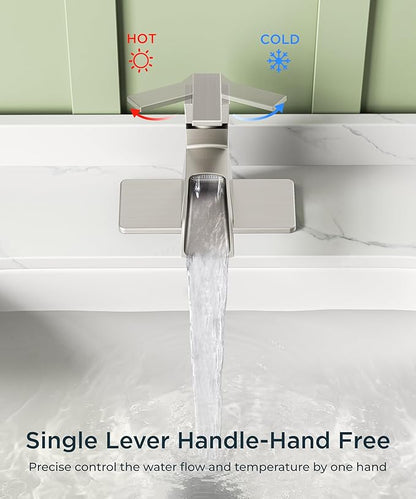 FORIOUS Brushed Nickel Bathroom Faucet 1 or 3 Holes, Vanity Faucet Single Handle with Pop-Up Drain and Water Supplies for Commercial, Lavatory, Restroom, Farmhouse