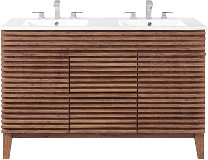 Modway Render 48" Double Sink Bathroom Vanity Cabinet in Walnut White