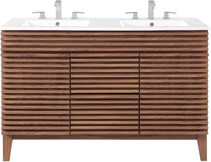 Modway Render 48" Double Sink Bathroom Vanity Cabinet in Walnut White