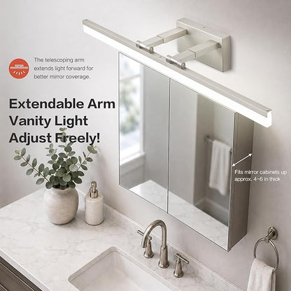 SOLFART Bathroom Lighting Fixtures Over Mirror: 32 Inch 5CCT Retractable LED Vanity Lights Brushed Nickel Dimmable Adjustable Head ETL