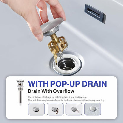 Bathroom Faucet with Sprayer, Brushed Nickel Single Hole with Pop-Up Drain | Kablle Single Handle Pull Out 1 or 3 Hole Laundry Bar Basin Faucet with Deck Plate, KBL-7002BN-CL