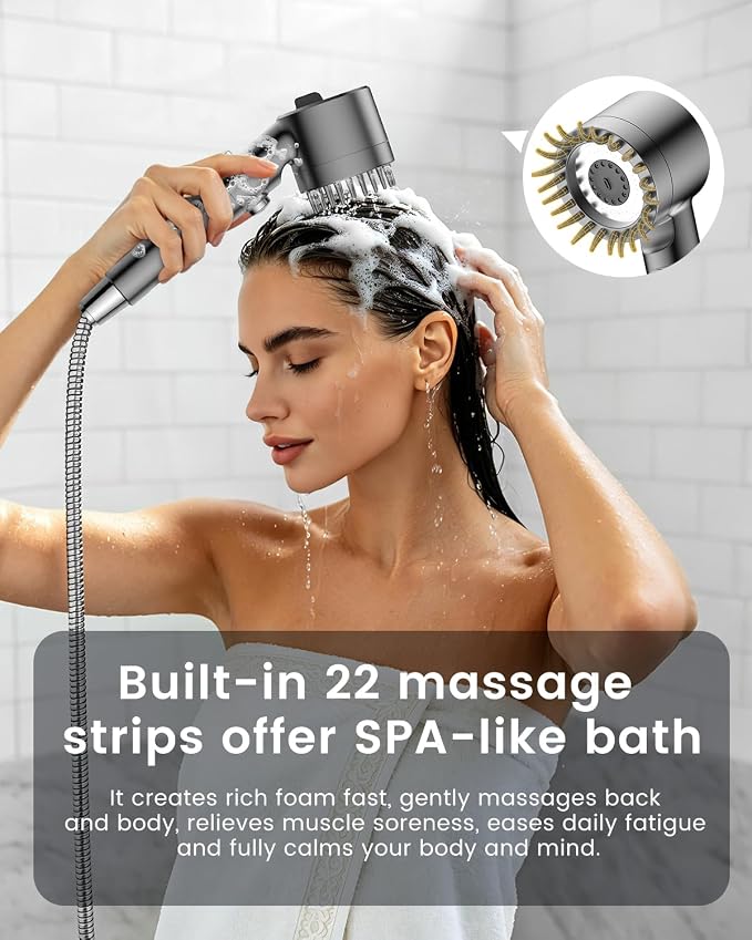 Filtered Shower Head with Handheld,4 Filters,High Pressure Shower Heads | 72" Long Hose,4 Spray,ON/OFF Switch,Built-in Power Wash Showerhead,Silicone Massage Brush,Water Softener, Remove Chlorine