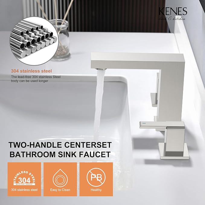 Brushed Nickel 8 Inch Widespread Bathroom Faucet 2 Handle 3 Hole | Bathroom Sink Faucet with Pop Up Drain & Supply Lines, Lead-Free cUPC & NSF Certified, 8 Inch Faucet for Vanity Restroom Sink