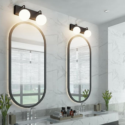 Tipace Black Vanity Light Fixtures, 2-Light Modern Bathroom Light Over Mirror with White Milk White Globe Glass for Bathroom (Exclude Bulb)