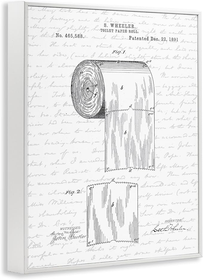 Vintage Patent Bathroom, 16 x 20 Inch Framed Giclée Print | Stupell Industries · By Lettered and Lined · Ready to hang · Great for bath and laundry decor · Made in USA