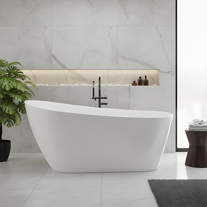 Freestanding Bathtub 67 Inch – Acrylic Free Standing Tub, Extra Large Soaking Bathtub with Chrome Drain & Overflow, White Tub for Home Spa or Bathroom Remodel