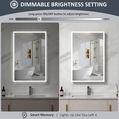 ACEMIRO 20"×30" Bathroom Mirror Cabinet, Recessed Lighted Medicine Cabinet with Mirror, Dimmable 3 Color Lights, Clock & Room Temp Display, Defogger, LED Bathroom Cabinet with Storage, Left Hinge