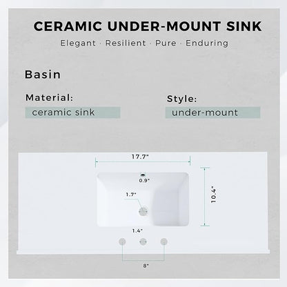 48" Brown Freestanding Bathroom Vanity with Single Sink, Durable Quartz Countertop & Ceramic Basin, Brown Woodgrain Cabinet with Soft-Close Doors & 3 Drawers, Fully Pre-Assembled