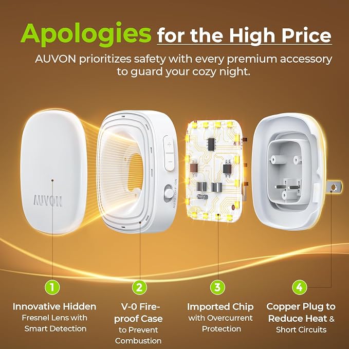 AUVON Plug-in LED Backlit Night Light 4 Packs, Motion & Dusk to Dawn Sensor | 2200K Soft Warm White Nightlight with 1-50lm Dimmable Brightness for Bedroom, Bathroom, Hallway, Kitchen, Garage, Nursery