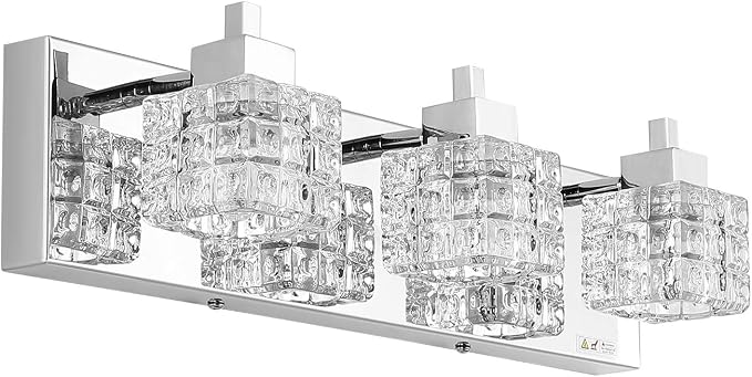 TRLIFE Bathroom Vanity Light Fixtures, Modern Bathroom Lights Over Mirror 3 Lights Vanity Light 19inches Crystal Vanity Light Fixture