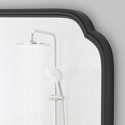 48 x 24 Inch Black Bathroom Vanity Mirror for Wall with Metal Frame Modern Rectangle Rounded Corner Wall Decor Mirror for Big Bathroom Over Sink (Horizontal/Vertical)