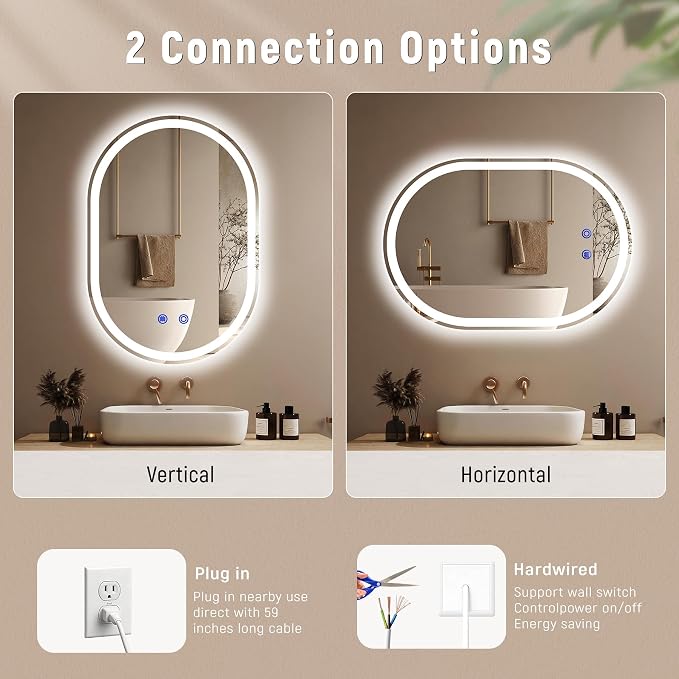 24"x32" LED Bathroom Mirrors with Lights,Anti-Fog, Dimmable,Frameless LED Bathroom Mirror Backlit + Front Lit,Wall Mounted Lighted Bathroom Vanity Mirror