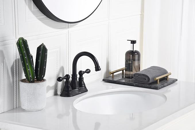 Two Handle Bathroom Sink Faucet - Matte Black 3 Hole with Overflow Pop up Drain, 360 Swivel Spout, Centerset Lavatory Faucet, F-4501-MT