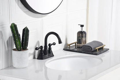 Two Handle Bathroom Sink Faucet - Matte Black 3 Hole with Overflow Pop up Drain, 360 Swivel Spout, Centerset Lavatory Faucet, F-4501-MT