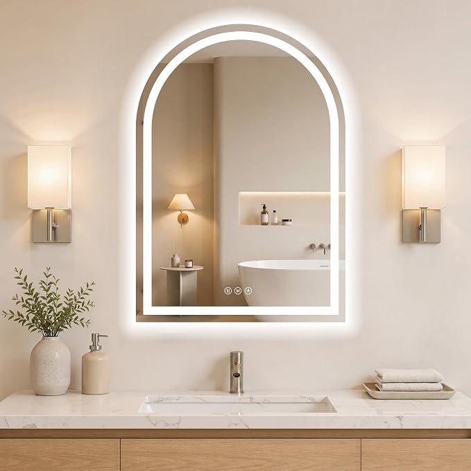 Arched LED Bathroom Mirror with Lights 24"x30", Anti-Fog,LED Mirrors with Light, Anti-Fog, Dimmable, 3 Color, Shatterproof, Touch Sensor