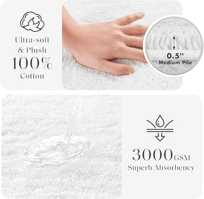 Madison Park Splendor Reversible 100% Cotton Bath Rug, 21 x 34, White | Tufted Bathroom Mat, 3000 GSM, Hotel Quality, Luxurious Plush, Medium Pile, Absorbent, Quick Dry, OEKO-TEX, Shower Room Décor