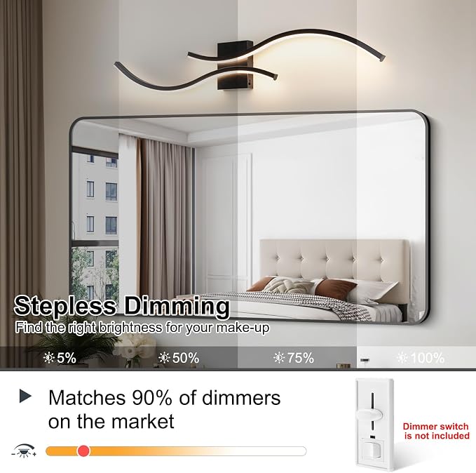 39in Bathroom Vanity Light Fixture, 34W 5CCT Dimmable Modern Led Bathroom Light Fixtures Over Mirror, Black LED Vanity Lighting Bar for Bathrooms (Black, 39inch)