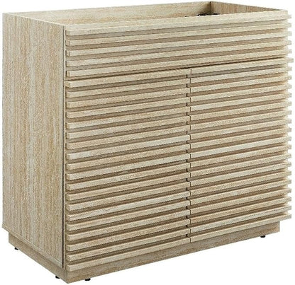 Modway Render Faux Travertine Slatted Bathroom Cabinet in Travertine - 36 Inch Single Bathroom Vanity with No Sink - Modern Freestanding Vanity Storage Cabinet - Mid-Century Bathroom Furniture