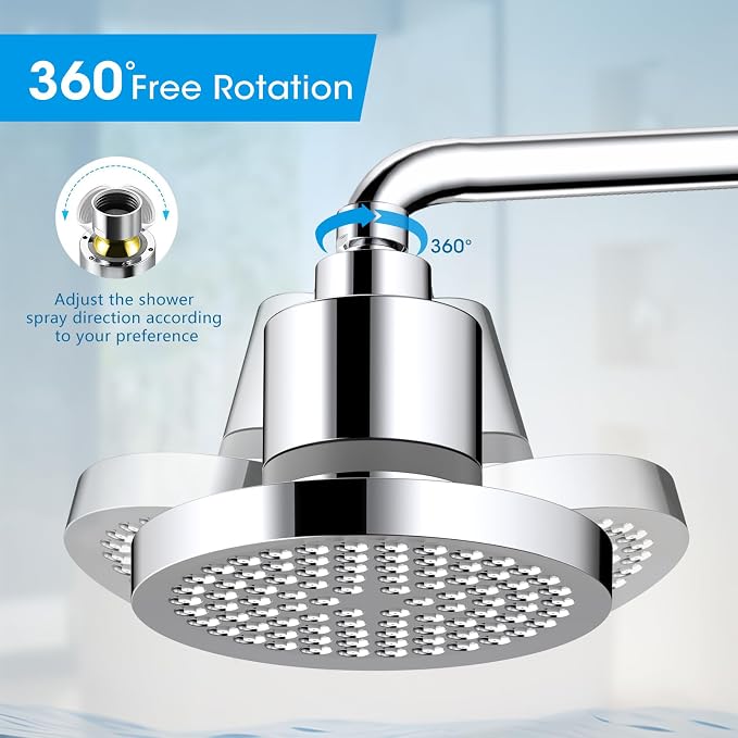6 Inch High Pressure Rain Shower Head with 20-Stage Filter | Softens Hard Water to Improve Hair & Skin, Luxury Polished Chrome Finish, No Tools Needed, Universal Connection