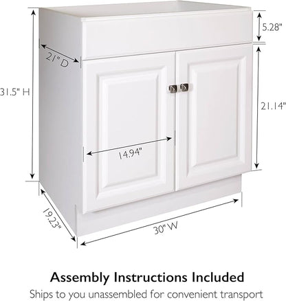 Design House 597153 Wyndham Unassembled Bathroom Vanity Cabinet Without Top, 30 x 21/2 Door, White
