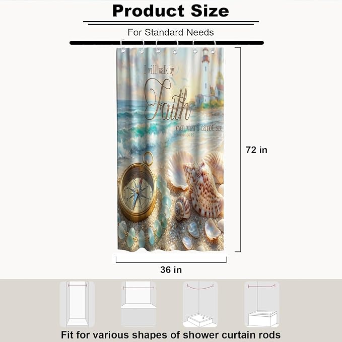Luxury Ocean Aesthetic Shower Curtain Beach Nautical Funky Inspirational | Pretty Shower Curtains for Bathroom, Waterproof Bath Curtain with Hooks Machine Washable Bathtub Curtains 36x72 Inch Colorful
