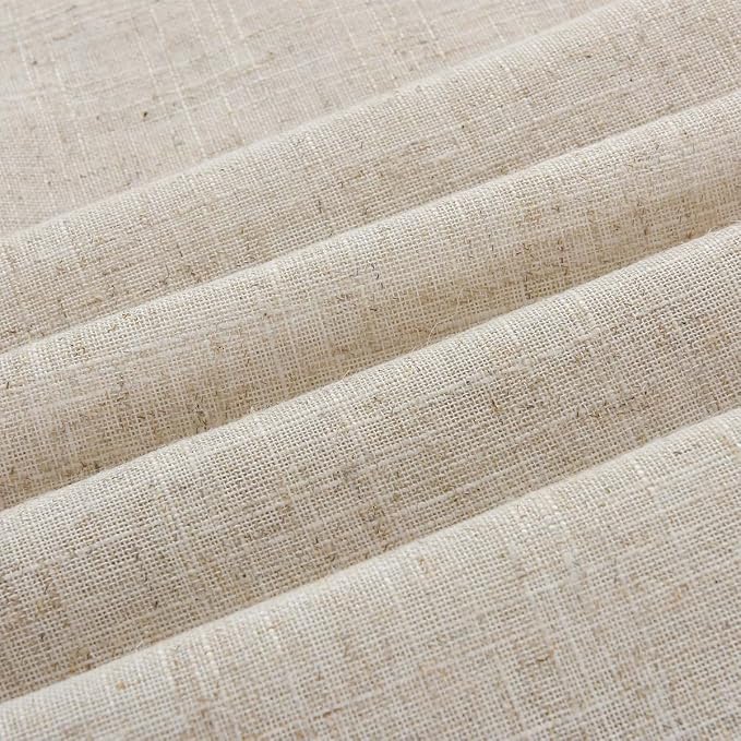 DOSLY Ides Linen Button Farmhouse Shower Curtain, Linen and Cotton Fabric, Pleated Brown and Beige Plaid Checked Pattern, Country Style, 72x72 in