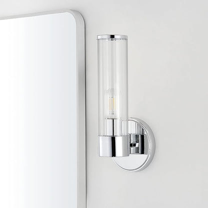 JONATHAN Y 6" Chrome 1-Light Modern Mid-Century LED Vanity Light Sconce for Bathroom, Hallway, Bedroom Wall Mounted Fixture with Striped Clear Glass Shade, LED Bulb Included JYL3537A