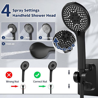 Airlex Shower Head Rain Shower Head with Handheld Spary, High Pressure Rainfall Showerhead and 4 Modes Handheld Shower Heads Built-in Power Wash with 71 Inch Stainless Steel Hose, 10'' Matte Black