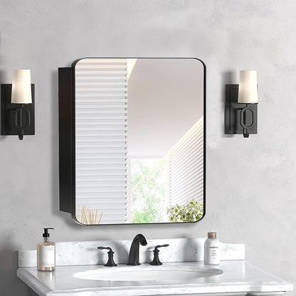 20x20 Inch Medicine Cabinet with Mirror Modern Design Farmhouse Bathroom Storage Cabinet for Bathroom Kitchen Laundry Room, Black