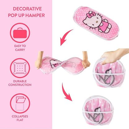 Idea Nuova Sanrio Hello Kitty Pop-Up Hamper,Collapsible Laundry Basket with Durable Handles,Lightweight Storage Bin for Kids' Bedroom, Nursery, or Playroom,Pink