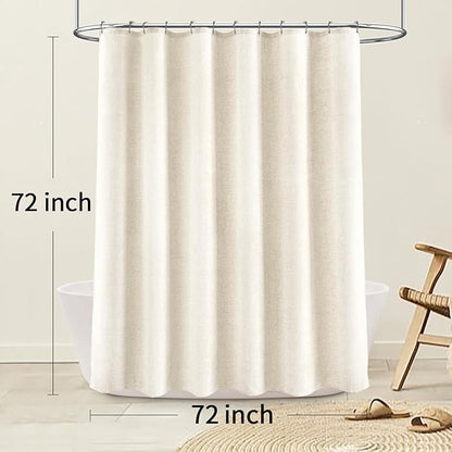Linen Shower Curtain Flax White, Fabric Boho Farmhouse Shower Curtains for Bathroom Cotton Natural Cloth Liner Set 72" W x 72" L