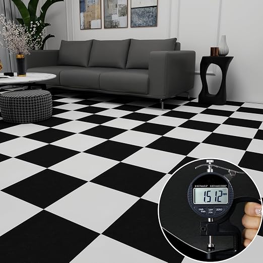 Peel and Stick Floor Tile 30-Pack 12 x 12 inch,Black and White Self-Adhesive Waterproof Vinyl Flooring Plank for Bathroom,Kitchen, Dining Room, Bedrooms, Cover 30 Sq. Ft (15 Tiles per Color)