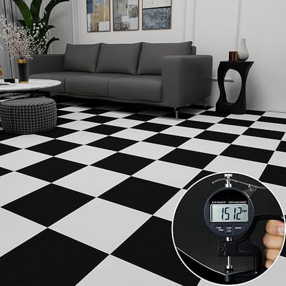 Peel and Stick Floor Tile 30-Pack 12 x 12 inch,Black and White Self-Adhesive Waterproof Vinyl Flooring Plank for Bathroom,Kitchen, Dining Room, Bedrooms, Cover 30 Sq. Ft (15 Tiles per Color)