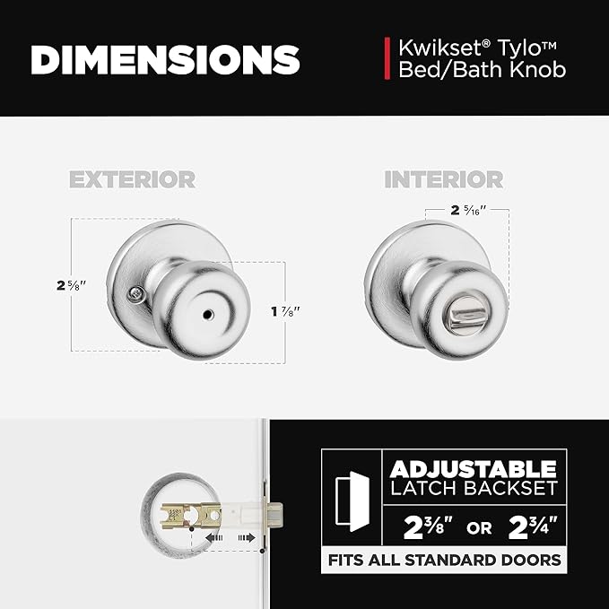 Kwikset Tylo Interior Privacy Door Knob with Lock, Door Handle For Bathroom and Bedroom, Satin Chrome Keyless Turn Lock Doorknob, 1 Count (Pack of 1)