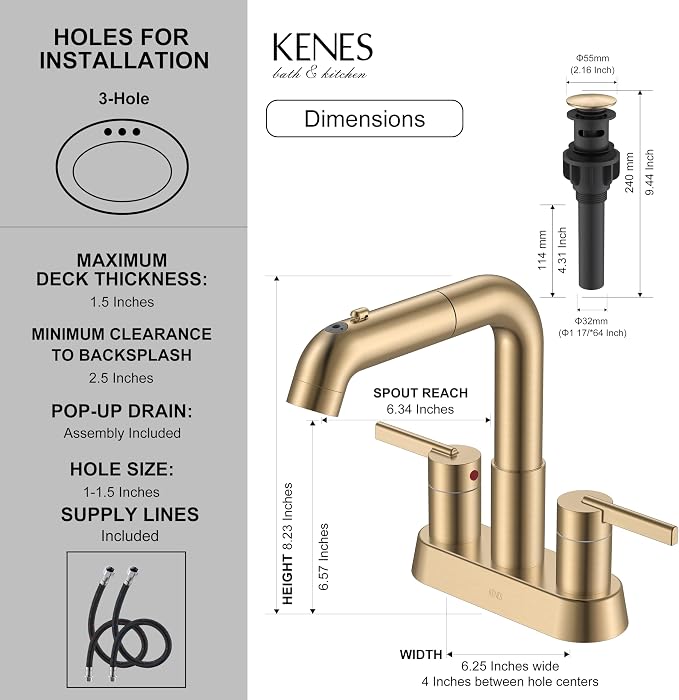 Champagne Bronze Pull Down Centerset Bathroom Faucet 3 Hole 2 Handle | Pull Out Bathroom Faucet with Pop Up Drain & Supply Lines, Lead-Free cUPC & NSF Certified, 4 Inch Faucet for Vanity RV Sink