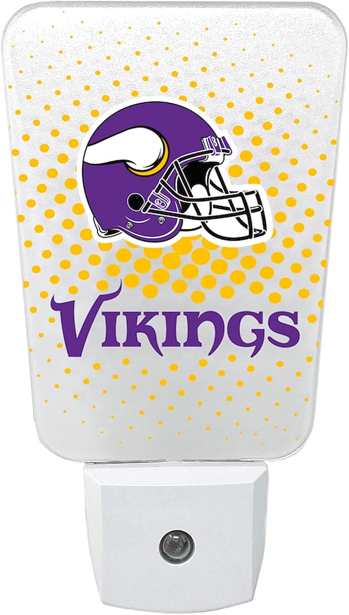 Party Animal NFL Team LED Night Light, Minnesota Vikings | Energy-efficient LED light with auto-sensor & 3 light settings; Slim 5-inch design fits standard outlets for indoor use