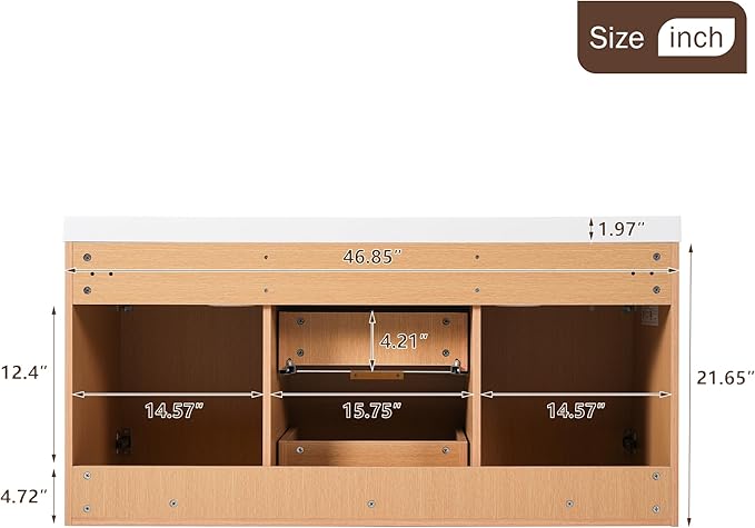 Merax 48" Bathroom Vanities Cabinet with Double Sinks Combo, Modern Floating Bathroom Vanity with Resin Countertop, Soft-Close System and Divided Drawers, Nature Wood