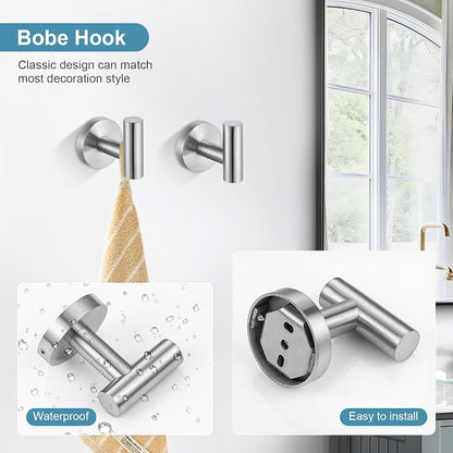 TQKAG Brushed Nickel Bathroom Hardware Set, 6-Piece Towel Bar Set 23.6 Inch | Towel Bar Set, Wall Mounted, Bathroom Accessories Set Include Paper Holders, Towel Rings, Towel Hooks, SUS304 Stainless Steel