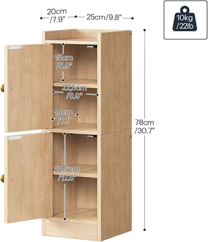 HOOBRO Small Bathroom Storage Cabinet, 9.8" W x 7.9" D x 30.7" H Small Cabinet for Bathroom with Doors, Farmhouse Floor Cabinet with 2 Adjustable Shelves, Narrow Toilet Paper Cabinet, Natural