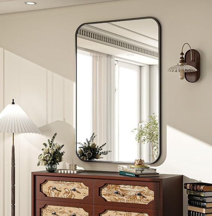 24x36 Inch Black Bathroom Vanity Mirror for Over Sink | Rectangle Wall Mirror for Bathroom with Round Corner, Hangs Horizontally Vertically for Living Room, Bedroom as Home Decor